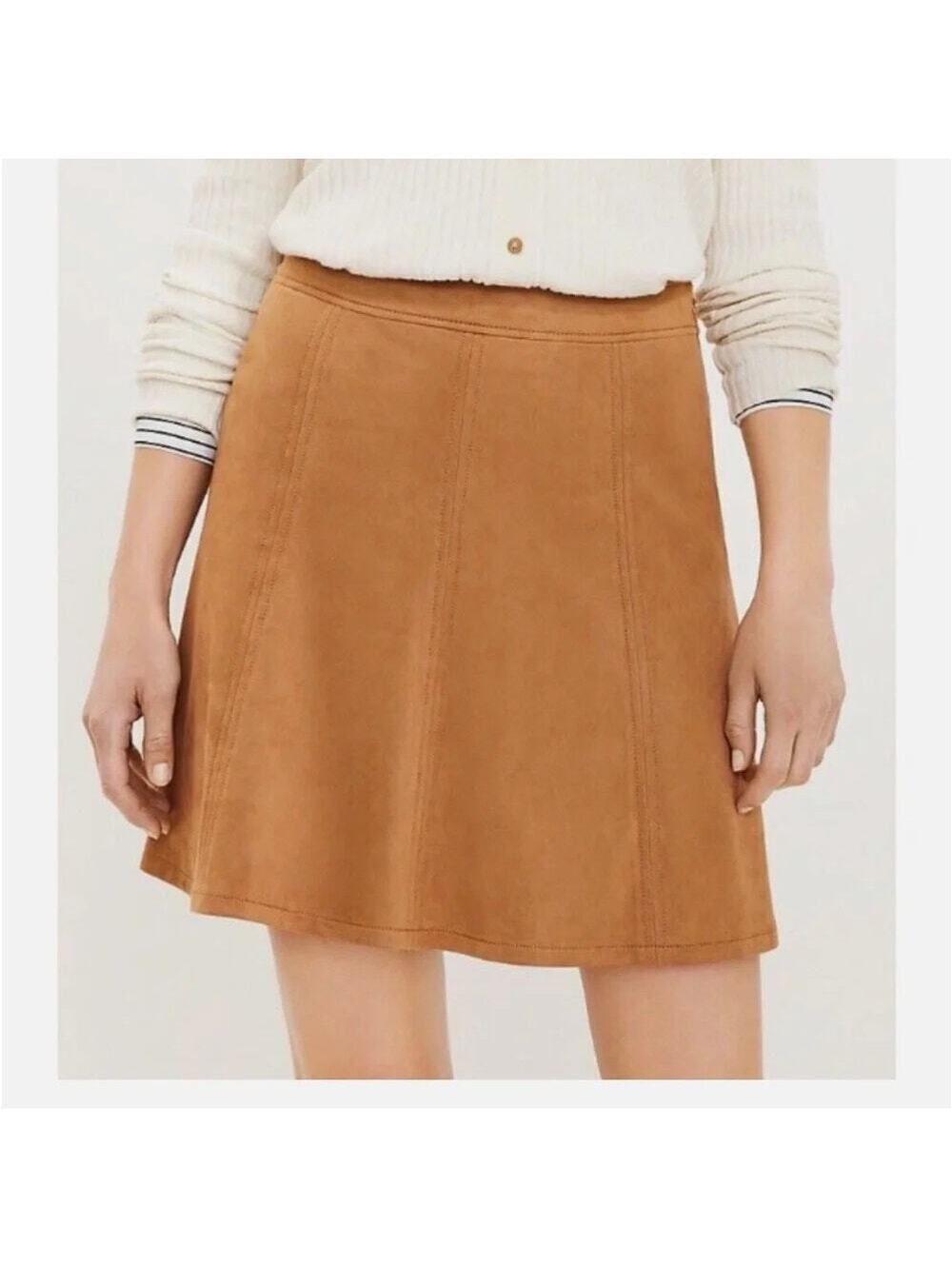 Loft NWT Women's Faux Vegan Suede Brown Swing Mini Skirt Size 12